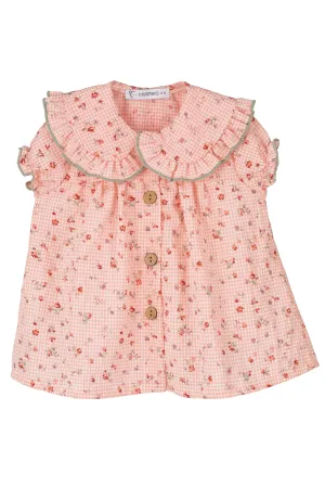 "Everleigh" Coral Gingham Floral Dress