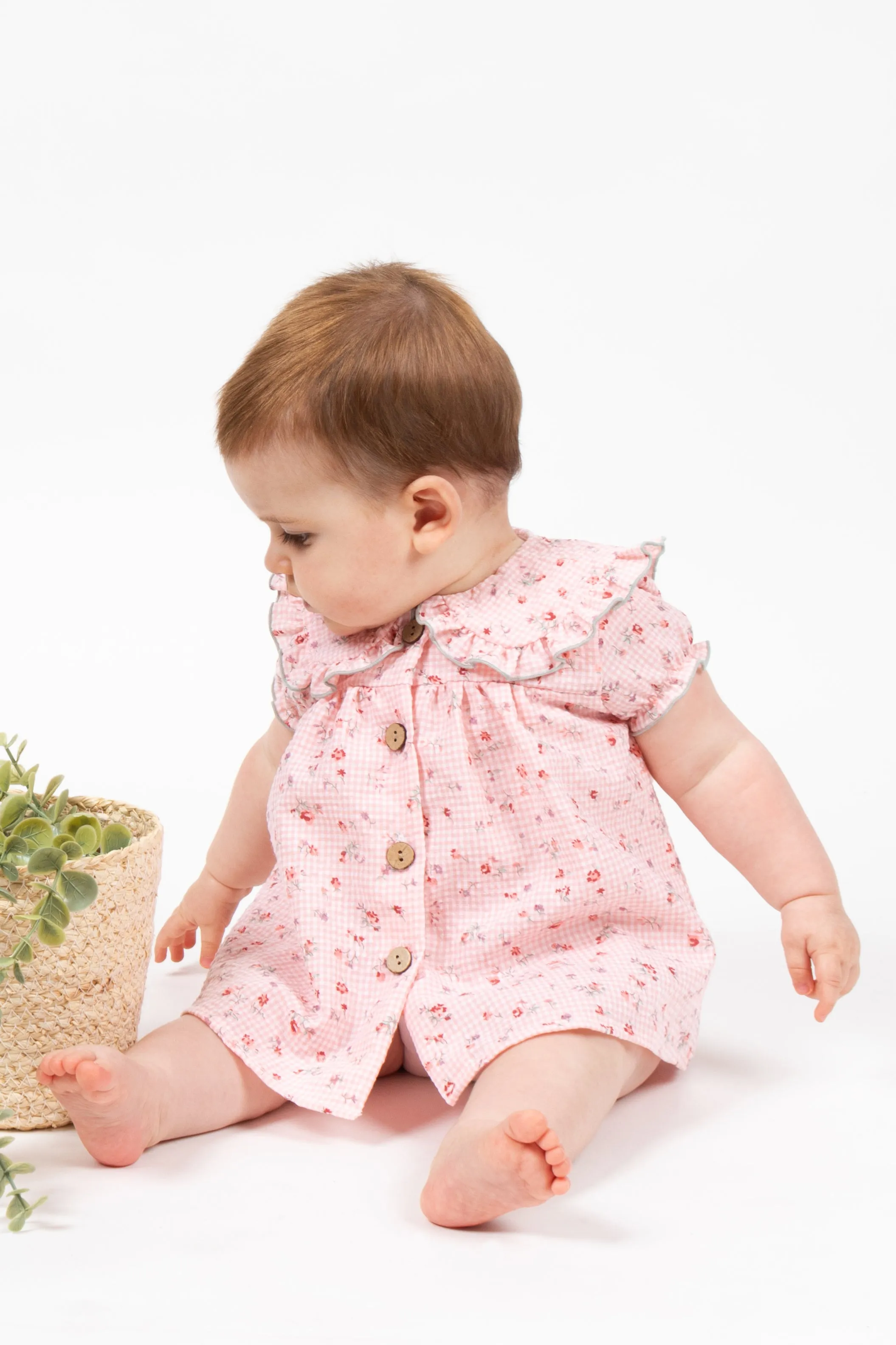 "Everleigh" Coral Gingham Floral Dress
