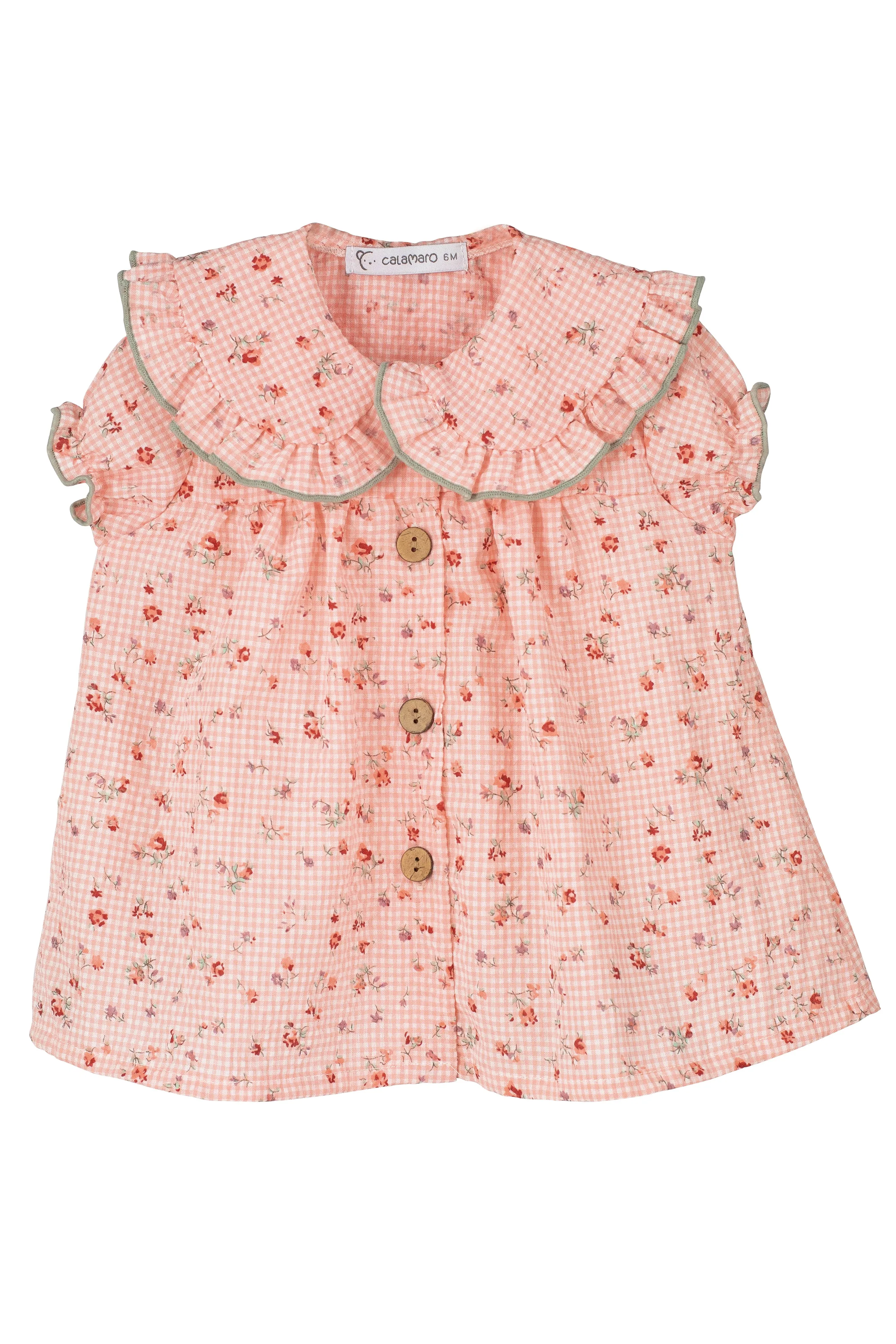 "Everleigh" Coral Gingham Floral Dress