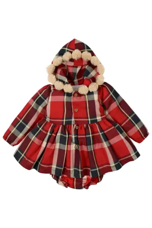 "Harper" Red Tartan Hooded Dress & Bloomers