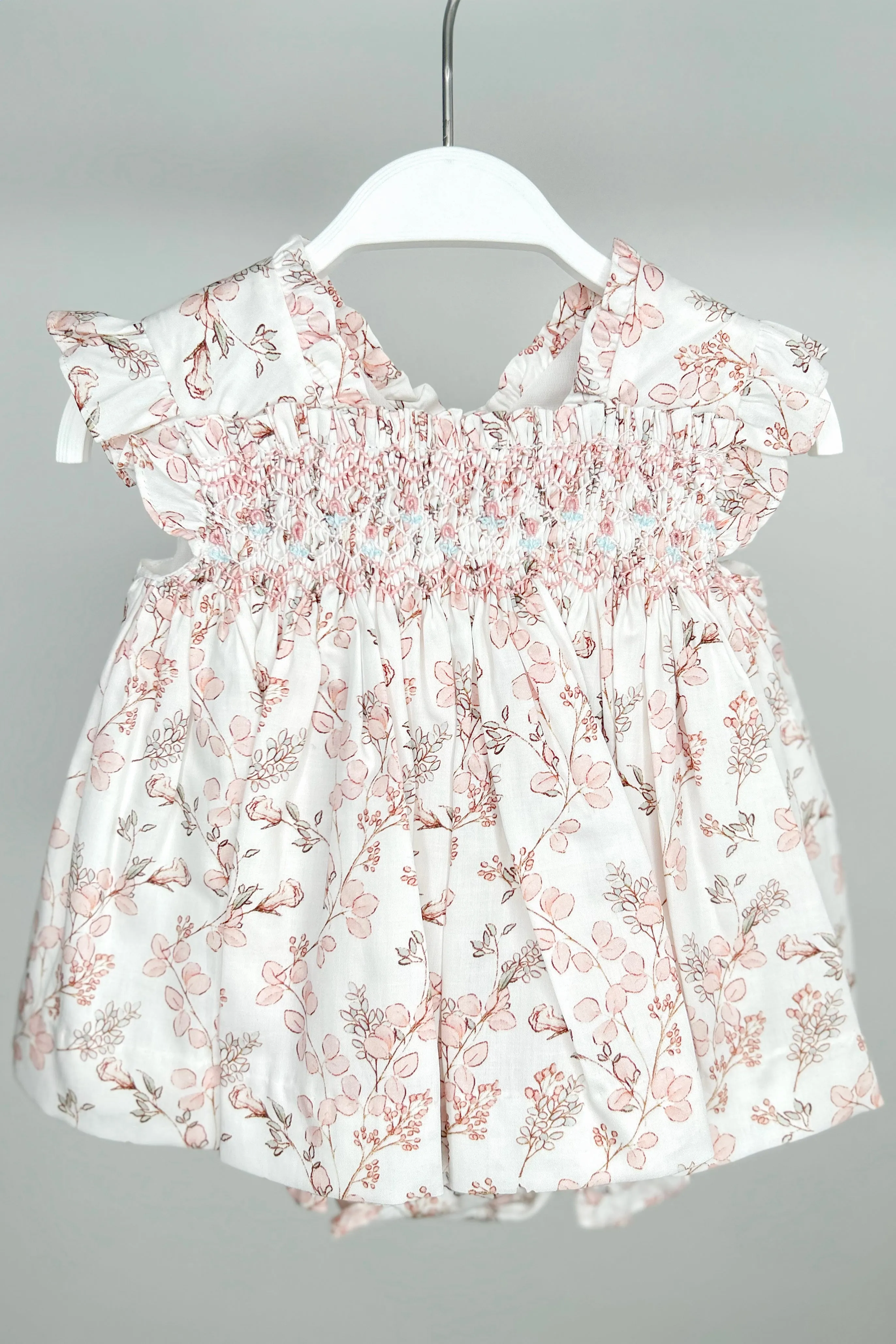 "Liora" Pale Pink Floral Smocked Dress & Bloomers