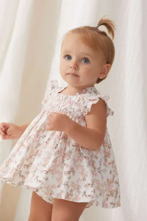 "Liora" Pale Pink Floral Smocked Dress & Bloomers