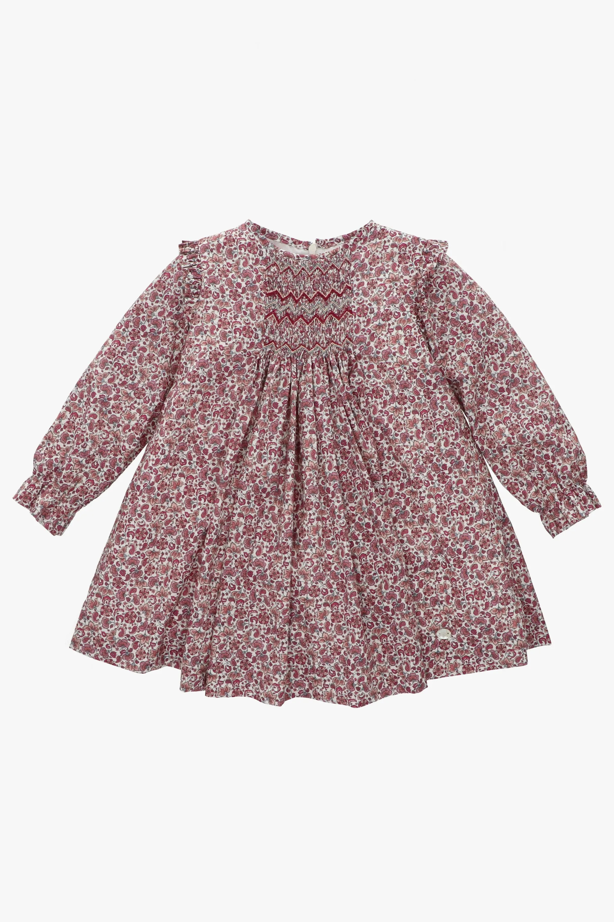 "Mia" Burgundy Smocked Floral Dress