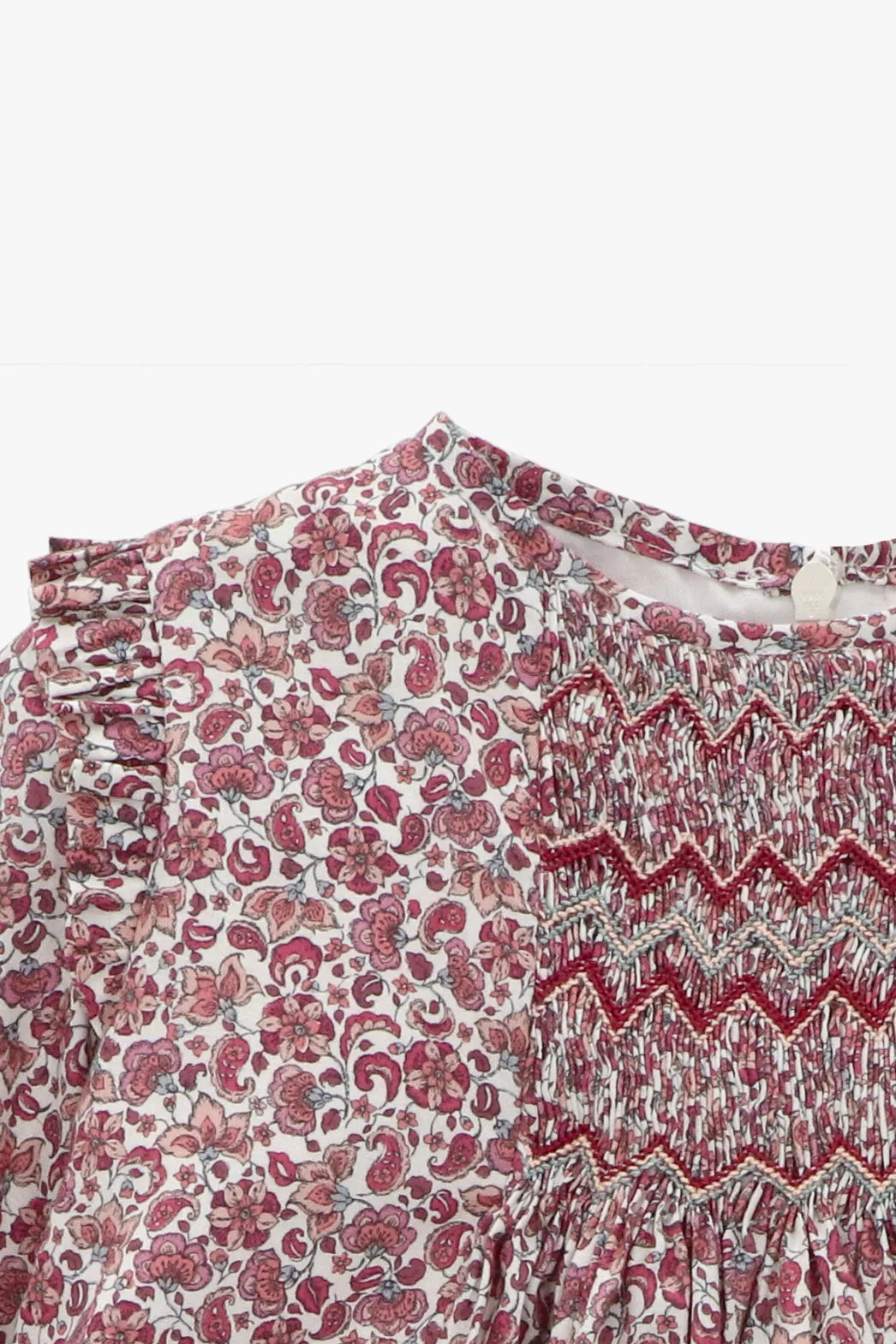 "Mia" Burgundy Smocked Floral Dress
