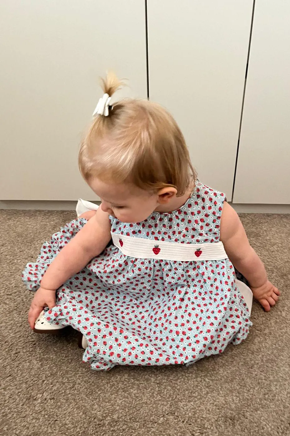 "Poppy" Blue Smocked Strawberry Dress & Bloomers