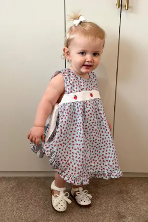 "Poppy" Blue Smocked Strawberry Dress & Bloomers