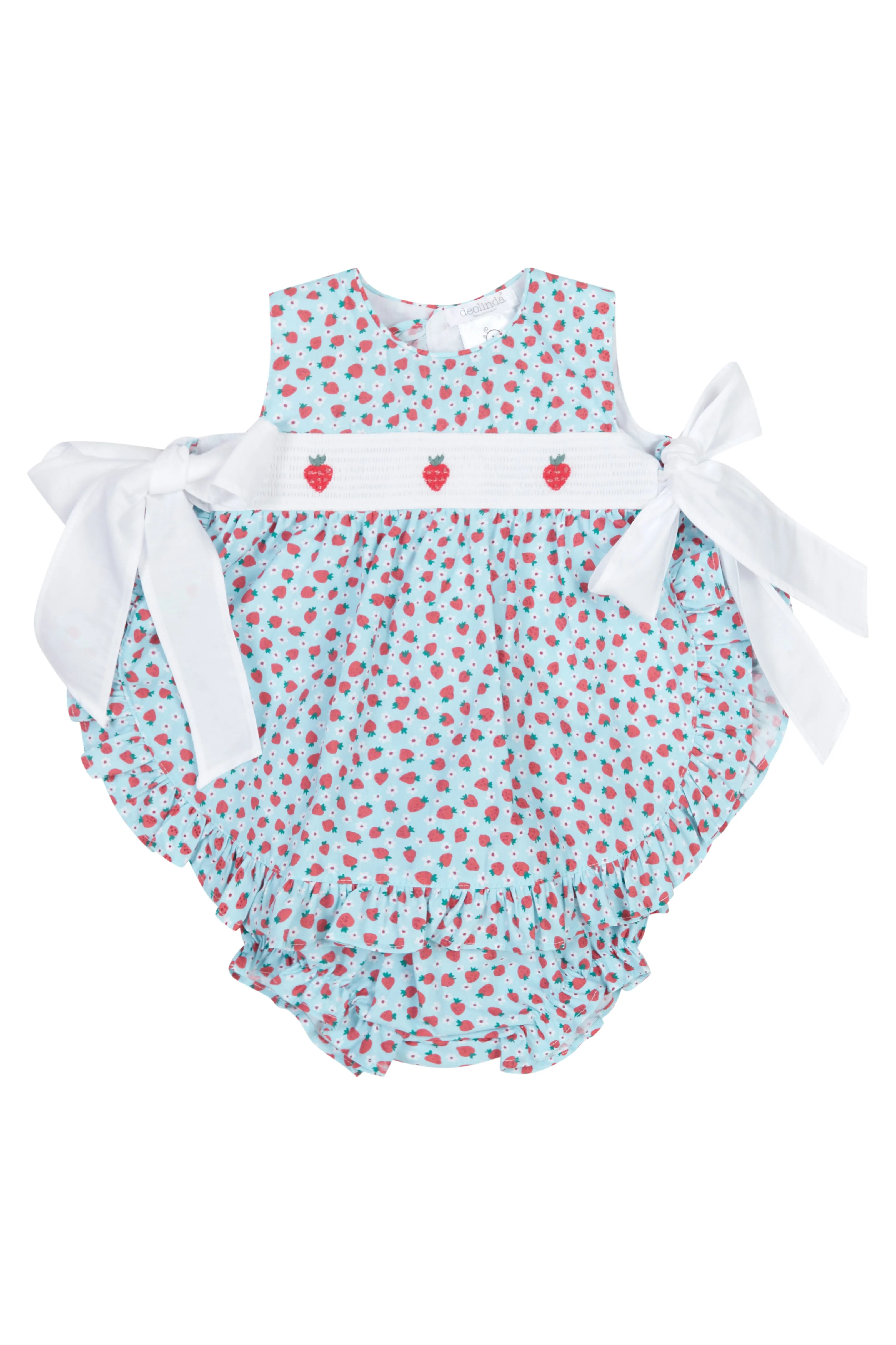 "Poppy" Blue Smocked Strawberry Dress & Bloomers