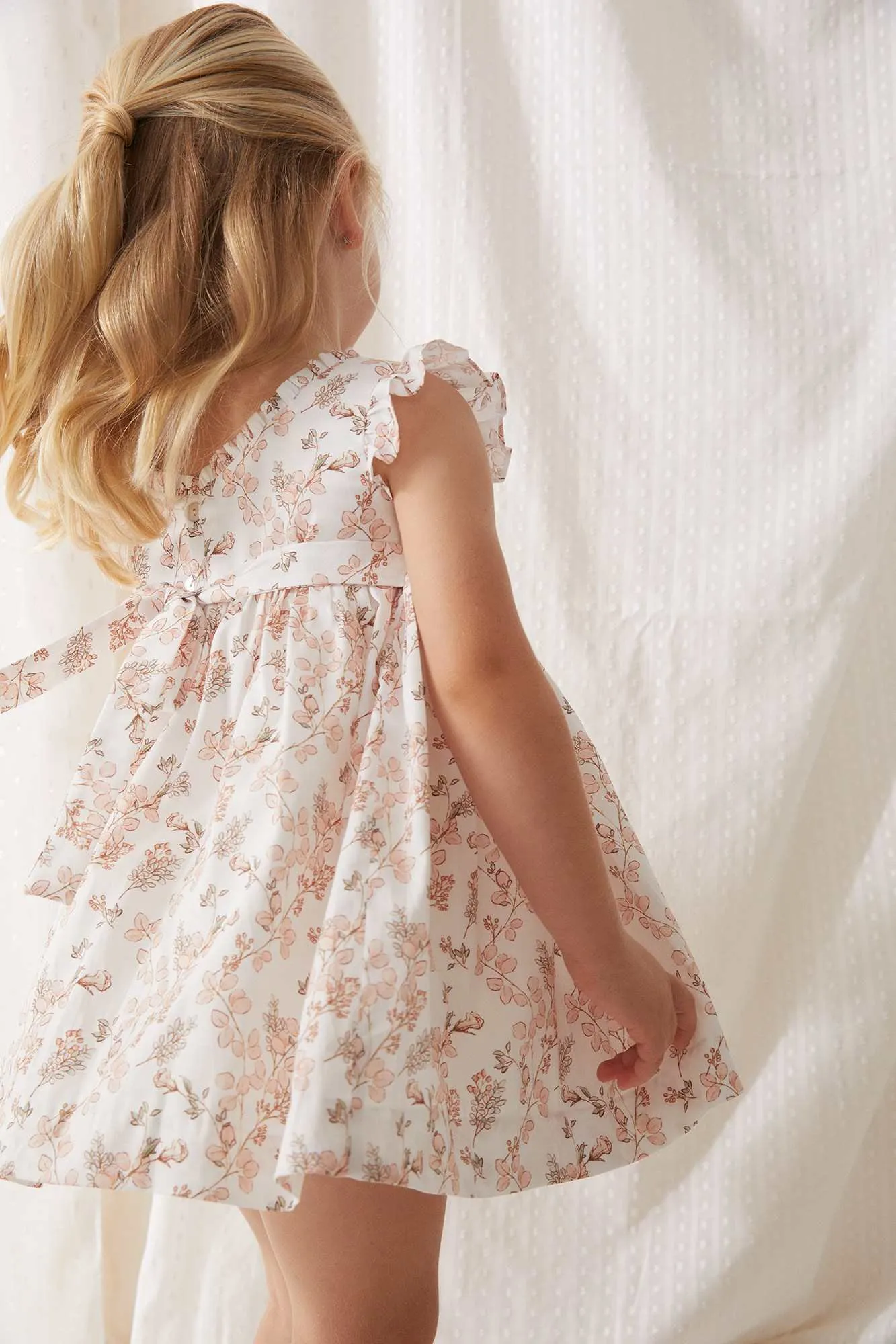 "Sybil" Pale Pink Floral Smocked Dress