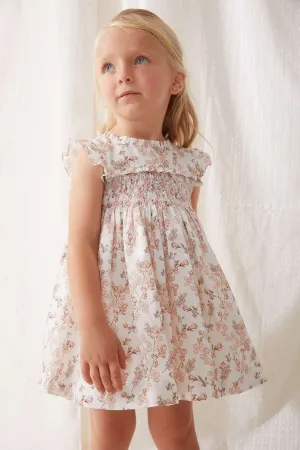 "Sybil" Pale Pink Floral Smocked Dress