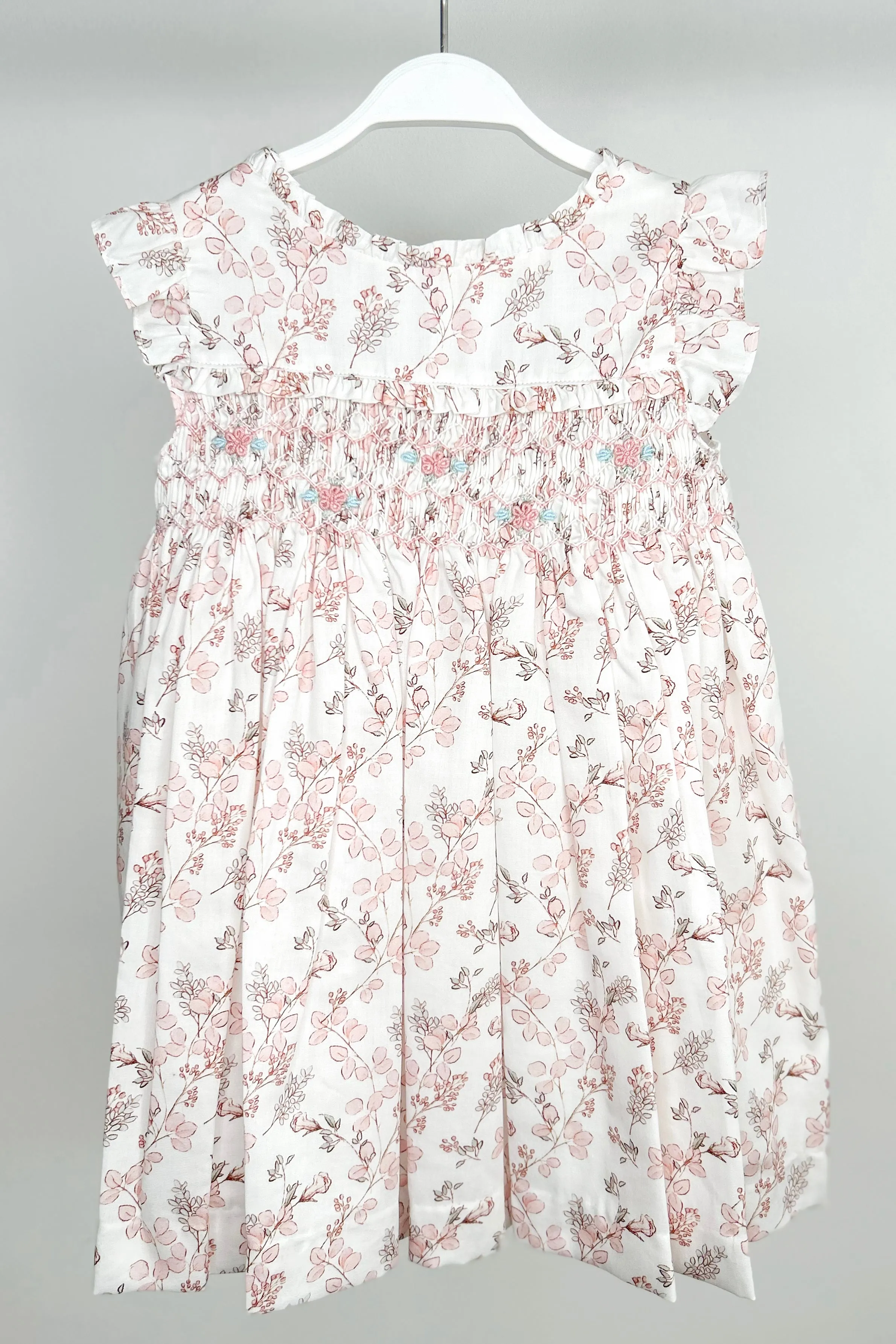 "Sybil" Pale Pink Floral Smocked Dress