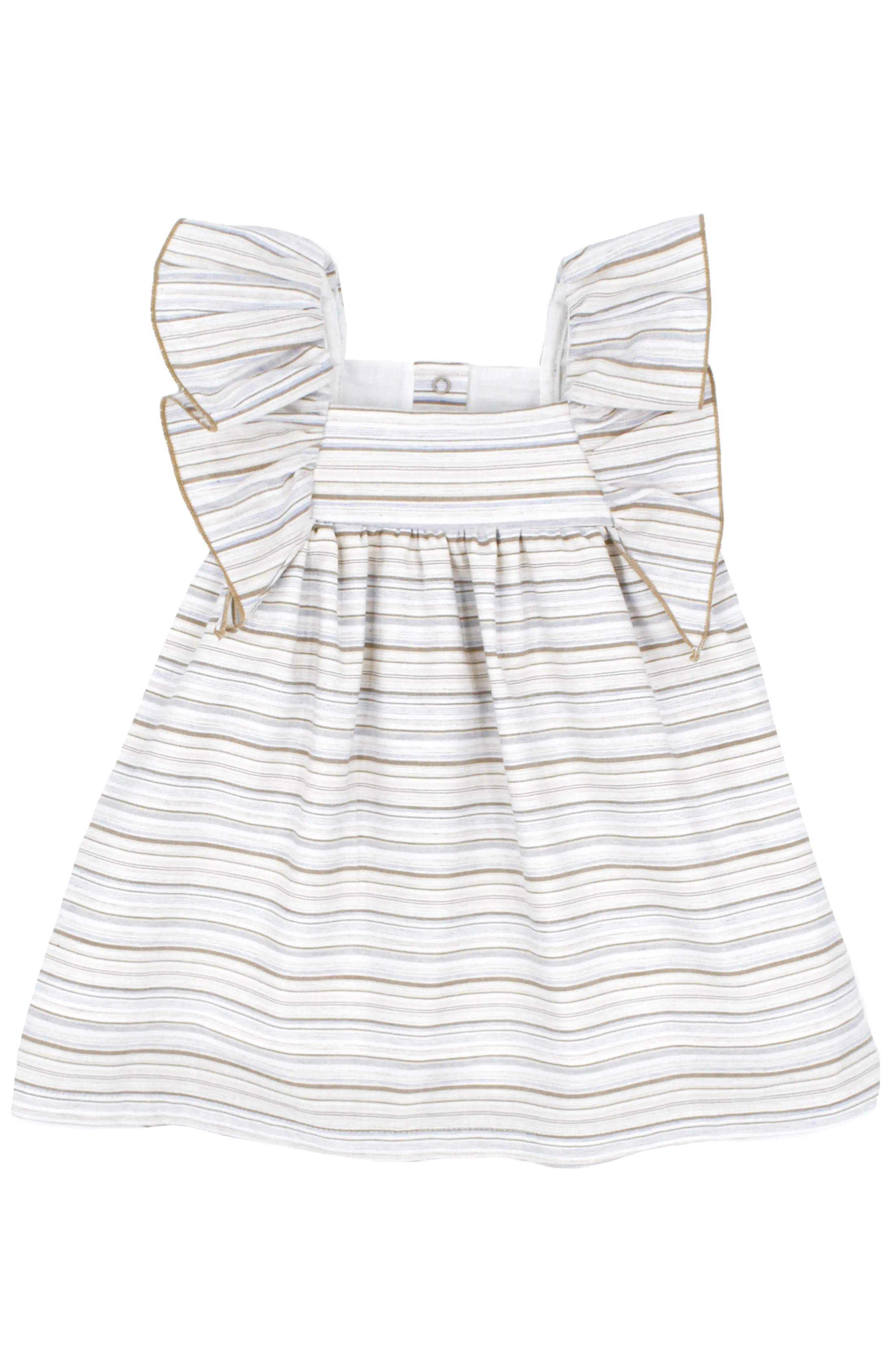 "Tia" Pale Blue & Beige Stripe Dress