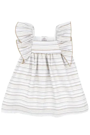 "Tia" Pale Blue & Beige Stripe Dress