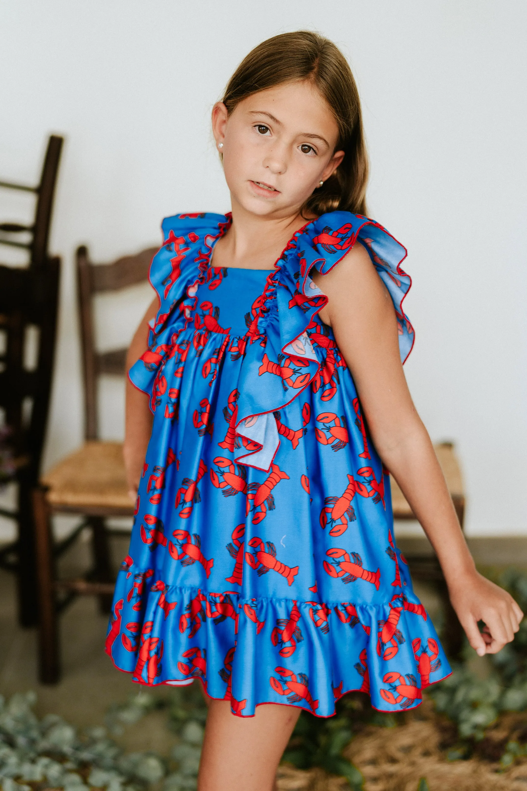 "Xanthe" Blue & Red Lobster Print Dress