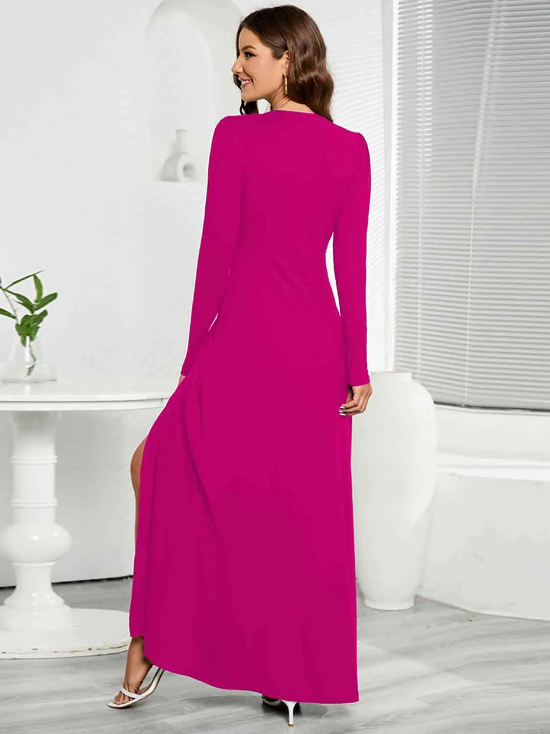 Regina V-Neck Long Sleeve Split Dress