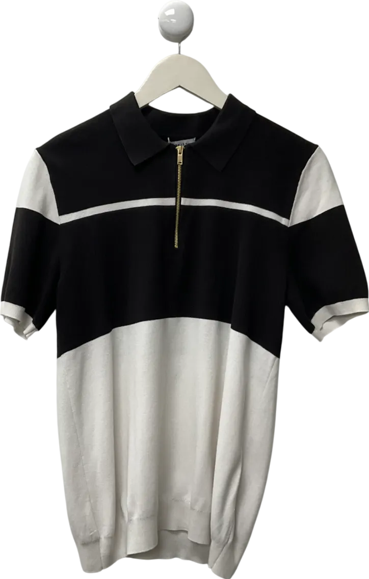 REISS White Slim Fit Half Zip Colourblock Polo Shirt UK S