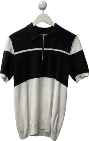 REISS White Slim Fit Half Zip Colourblock Polo Shirt UK S