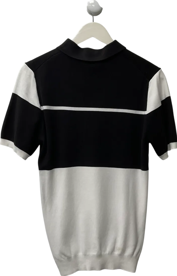 REISS White Slim Fit Half Zip Colourblock Polo Shirt UK S