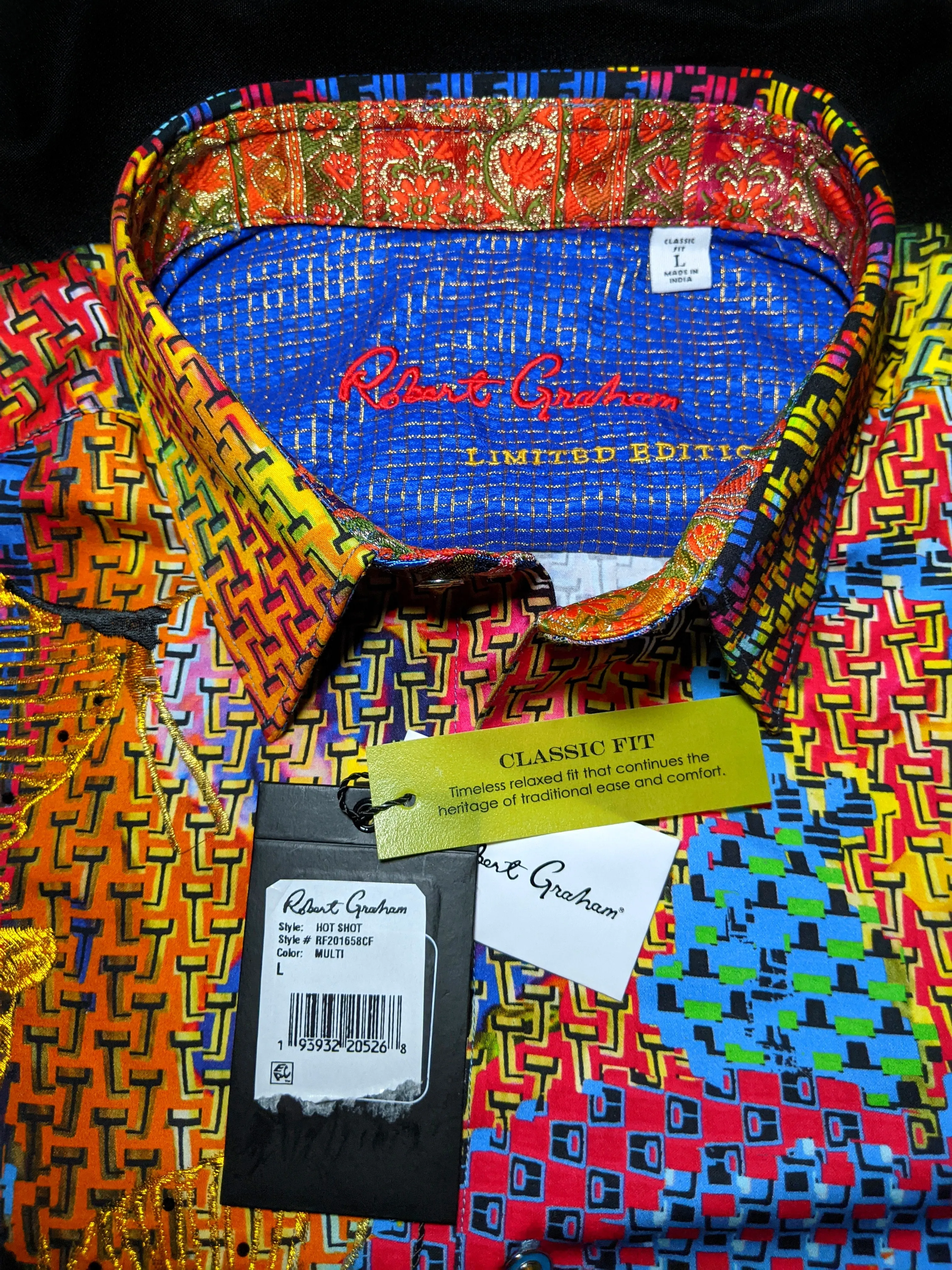 Robert Graham Hot Shot Embroidered Shirt L NEW