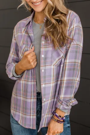 Running To You Plaid Button Top- Lavender & Grey