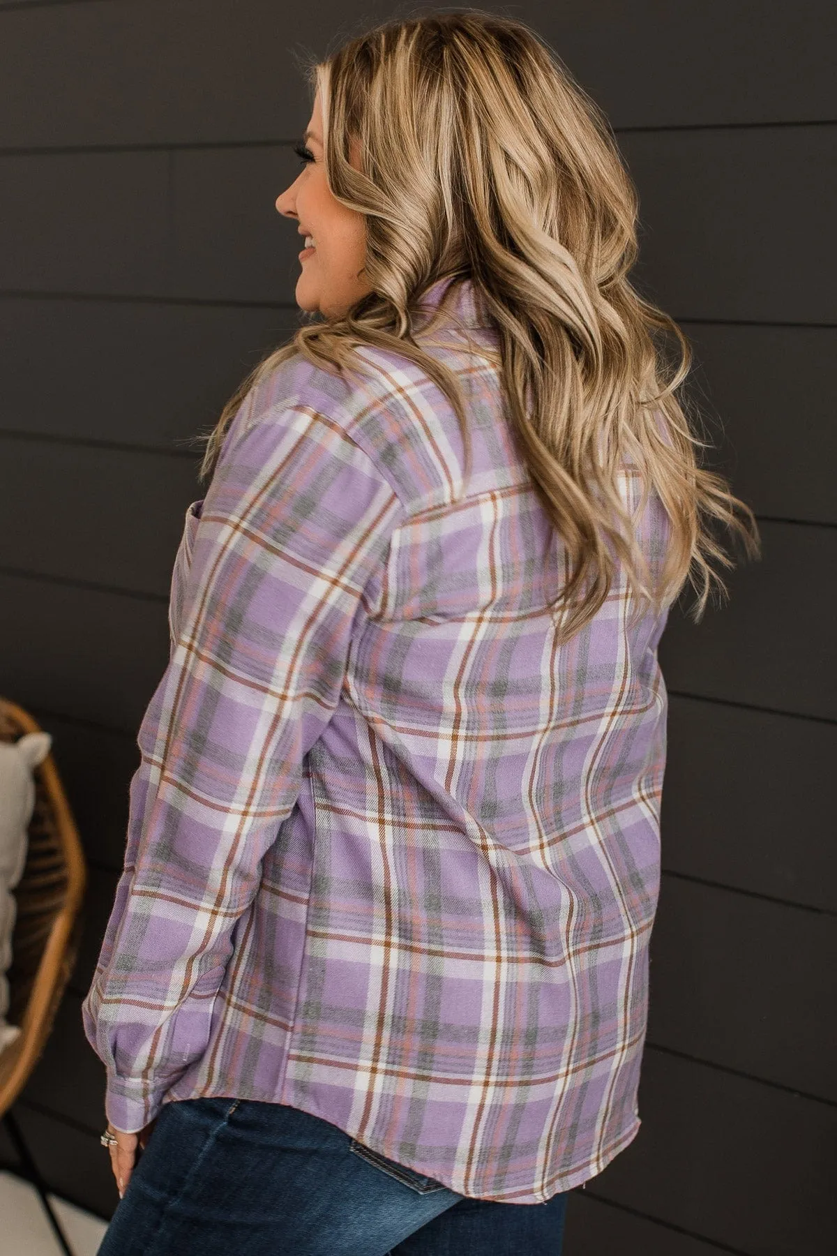 Running To You Plaid Button Top- Lavender & Grey