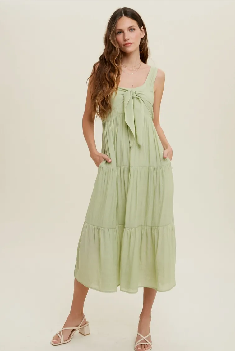 Sage Tiered Midi Dress