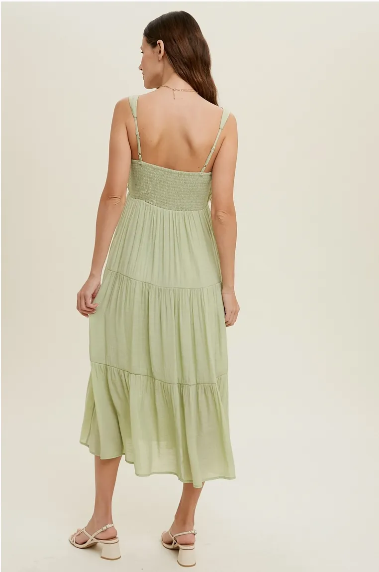 Sage Tiered Midi Dress