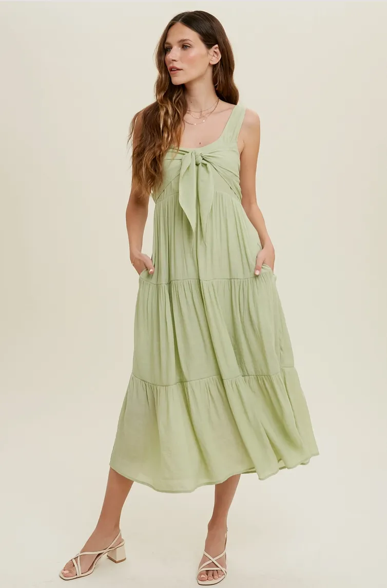Sage Tiered Midi Dress