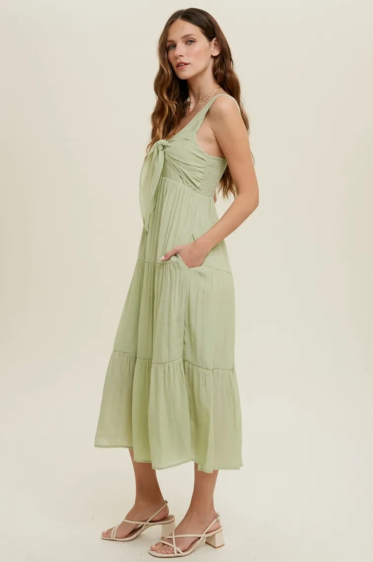 Sage Tiered Midi Dress