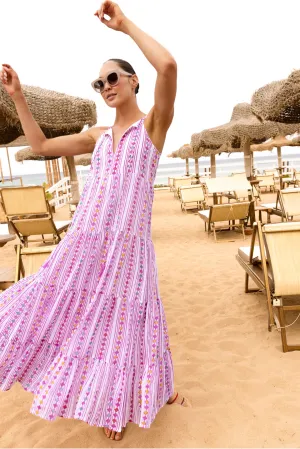 SALE LONG TIERED TASSEL DRESS- TRAPEZE LILAC