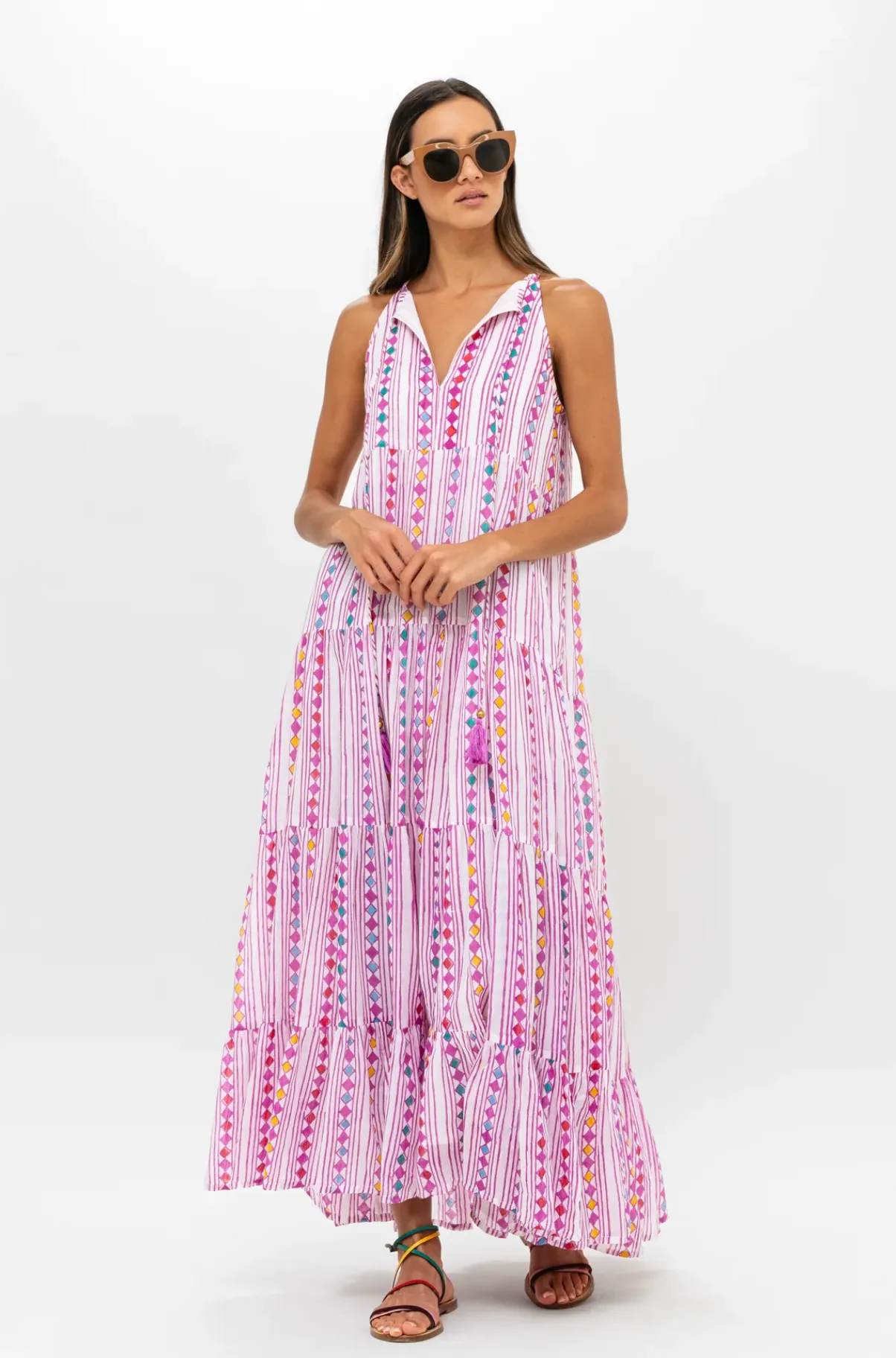 SALE LONG TIERED TASSEL DRESS- TRAPEZE LILAC