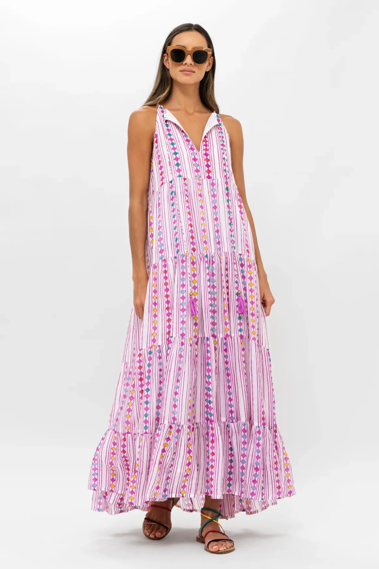 SALE LONG TIERED TASSEL DRESS- TRAPEZE LILAC