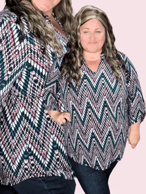 Scottie Vneck Blouse in Teal   Berry Zigzag