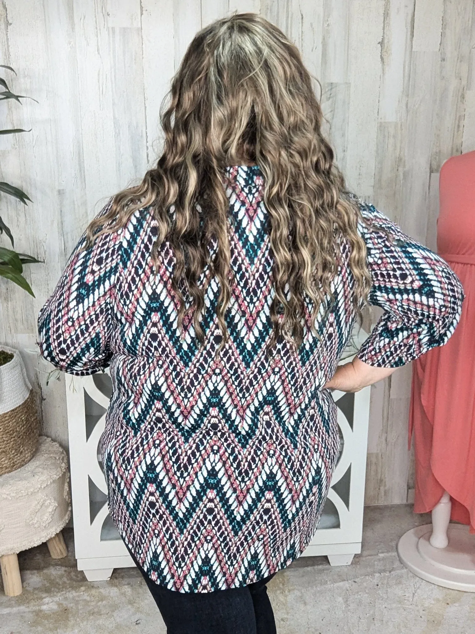 Scottie Vneck Blouse in Teal   Berry Zigzag
