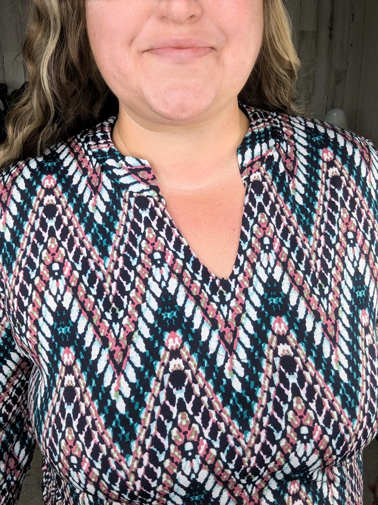 Scottie Vneck Blouse in Teal   Berry Zigzag