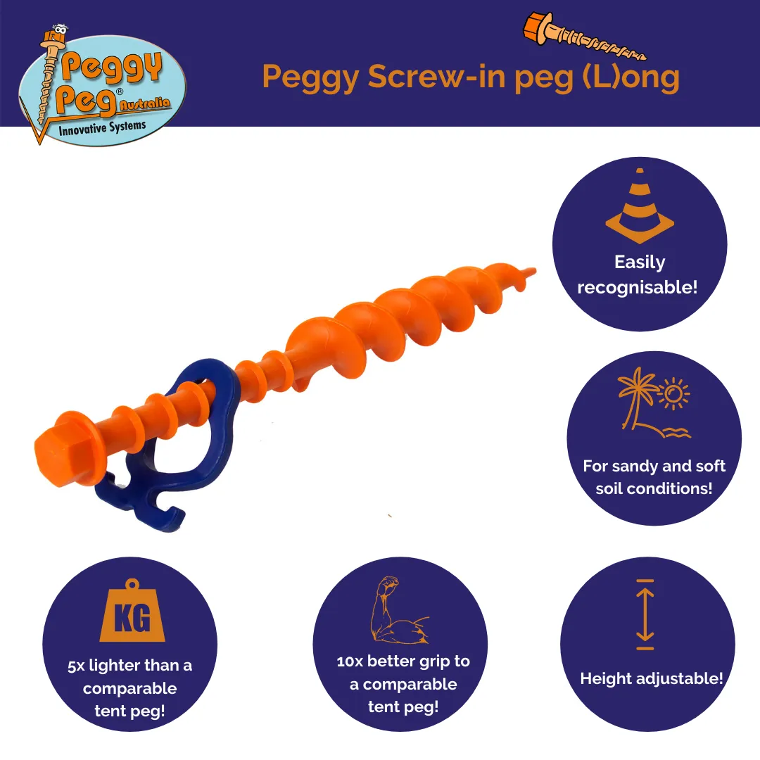 Screw-in peg Long (L) • Pack of 2 (PP12)  • Heavy Duty Large Plastic Sand Pegs • for gazebos, awnings, tents, marquees