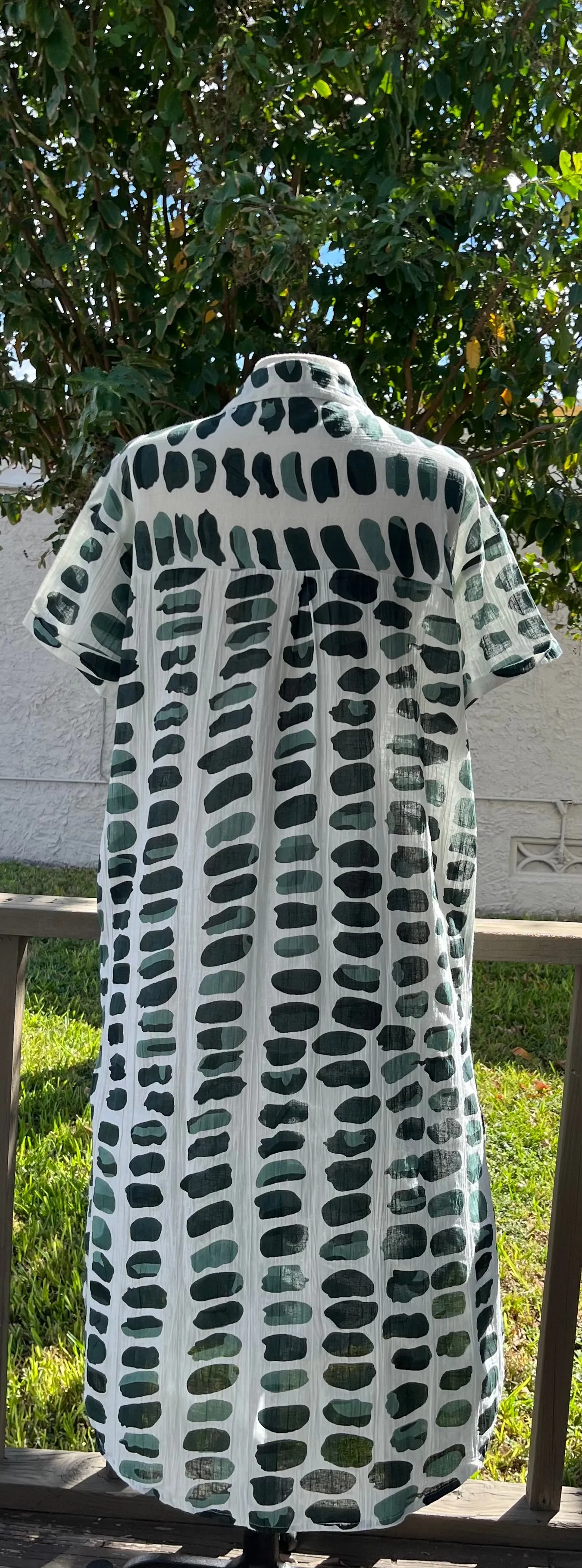 Shades of Green on White Cotton Dress