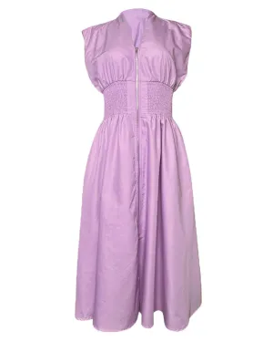 Solid V-Neck Sleeveless Midi Dress in Lavender