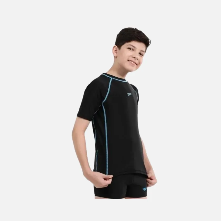 Speedo Short Sleeve Junior Boy Sun Top -Black