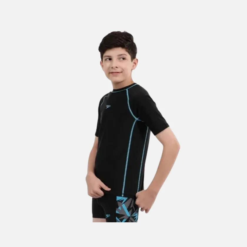Speedo Short Sleeve Junior Boy Sun Top -Black