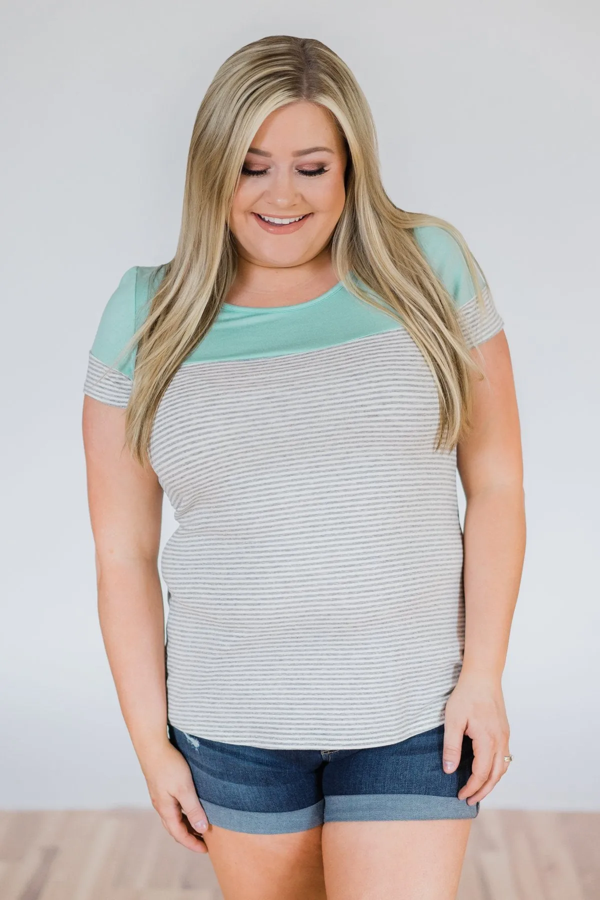 Spring Fever Short Sleeve Striped Top - Mint