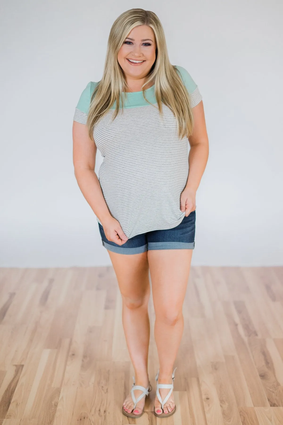 Spring Fever Short Sleeve Striped Top - Mint
