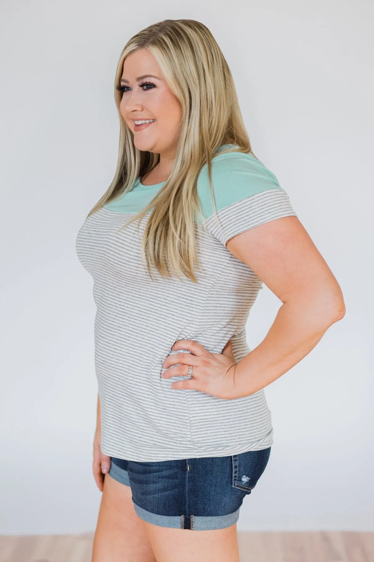 Spring Fever Short Sleeve Striped Top - Mint