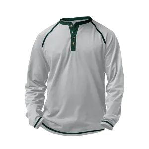 STITCHING RAGLAN LONG SLEEVE HENLEY SHIRT