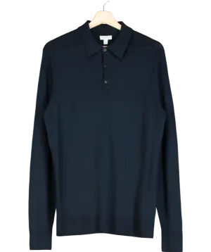 Sunspel Blue Extra‑fine Merino Polo Shirt UK M