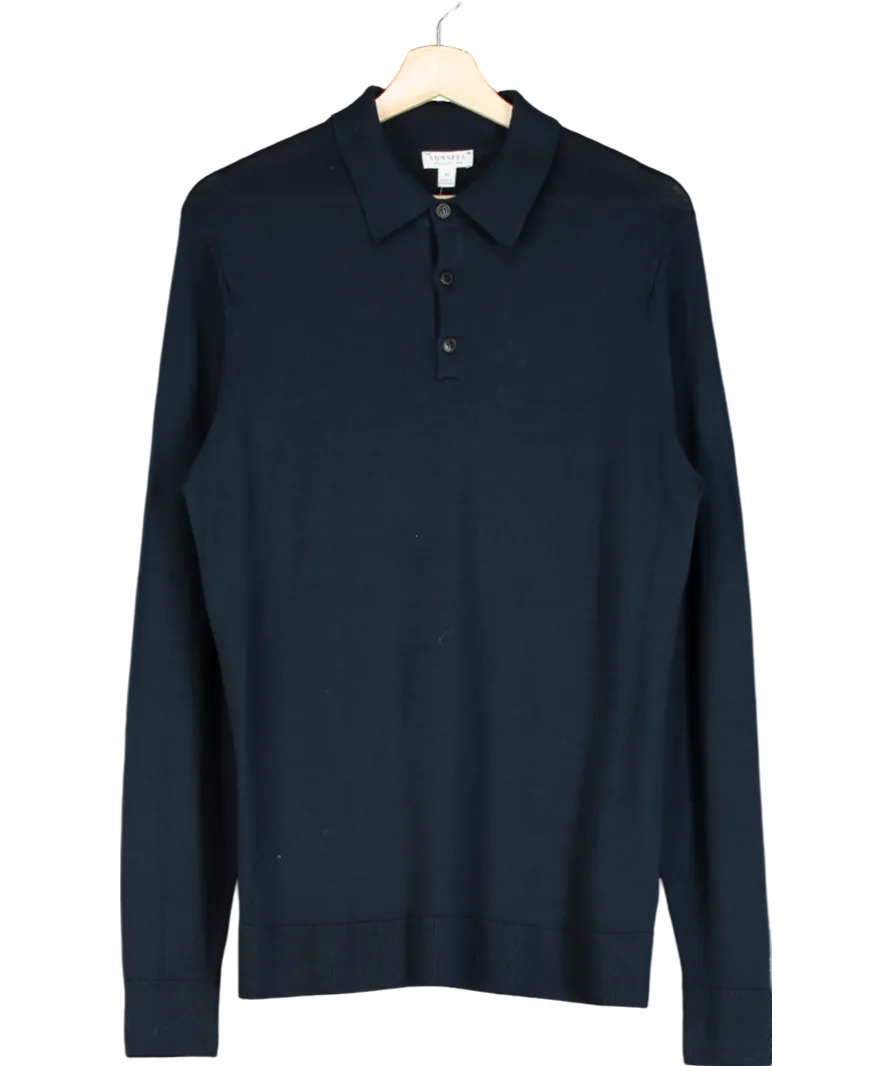 Sunspel Blue Extra‑fine Merino Polo Shirt UK M