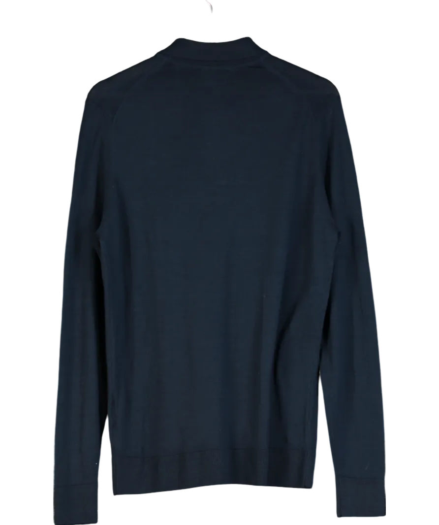 Sunspel Blue Extra‑fine Merino Polo Shirt UK M