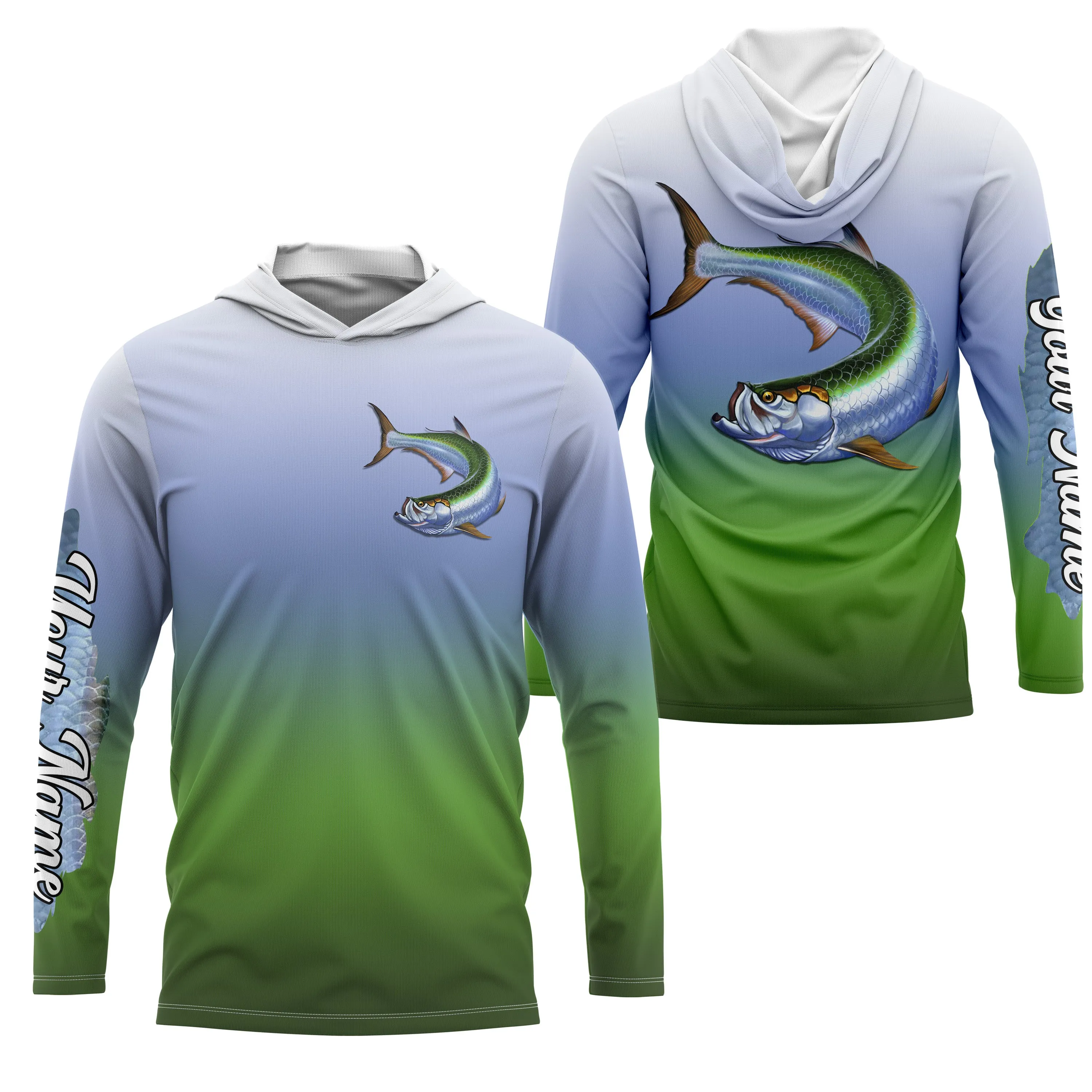 Tarpon fishing saltwater fish scales Custom Name Long sleeve, Long Sleeve Hooded Fishing Shirt - NPQ639