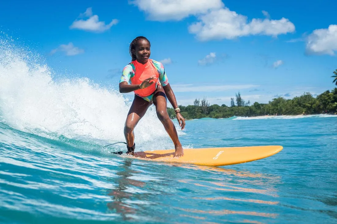 tee shirt anti uv surf top 500 CORAIL fille