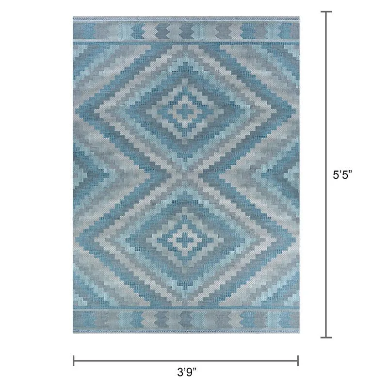 Temple Cloud Southwestern Blue/Grey Indoor / Outdoor Area Rug, 3ft 3 inch X 5ft 5 inch! Made in Belgium!