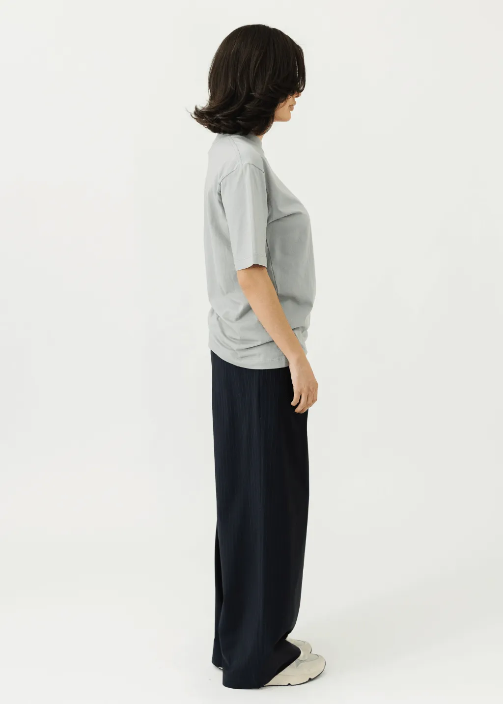 Tibi Mock Neck Unisex T in Pumice Grey